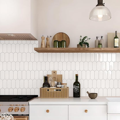 Vamos Tile Thicker Peel and Stick Backsplash Tile, White,10-Sheet | Self Adhesive Vinyl Wall Tiles with Gray Grout, Stick on Backsplash for Kitchen, Bathroom,RV,Laundry,11.1''x12''