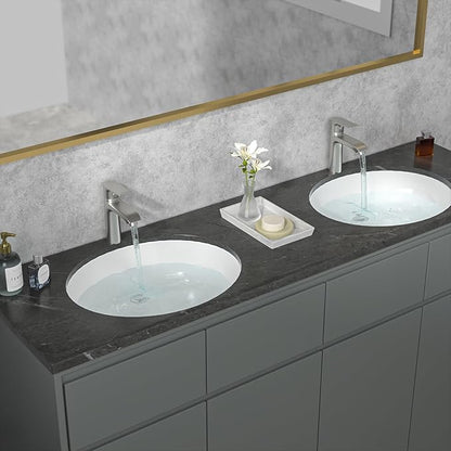 Sarlai Undermount Bathroom Sink - 19 x16 inch Oval Vessel Sink Under counter Lavatory Sink White Ceramic Vanity Sink with Overflow, Modern Art Basin, Interior Size 17-2/5" x 14-1/9"