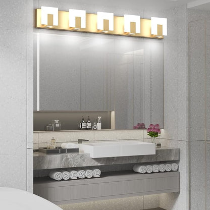 Aipsun Gold Bathroom Vanity Lighting Fixtures Modern LED 5 Lights Vanity Light for Bathroom Up and Down Wall Light Fixtures 6000K