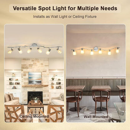 HiBay 6-Light Track Lighting, Flexible Ceiling Light Fixture w/Glass Shade | Modern Chrome Track Spot Lights Indoor for Kitchen, Living Room, Bedroom, Home Office, E12 Base, No Bulbs