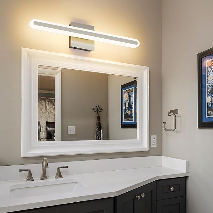 Brushed Nickel Vanity Lights for Bathroom, 5CCT Dimmable Vanity Light Bar | Above Mirror Makeup Mirror Light, Modern Bathroom Lighting Fixtures 23.6 inch 20W