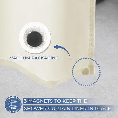 downluxe Waterproof Fabric Shower Curtain Liner, Soft Cloth Shower Liner with Magnets, Machine Washable & Hotel Quality Bathroom Curtain, 70" W x 72" L, Ivory