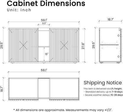 60" Double Bathroom Vanity with Sink, Mid Century Modern Bathroom Cabinet with 4 Doors & Shelves, Matte Black Integrated Sink with Overflow, Walnut