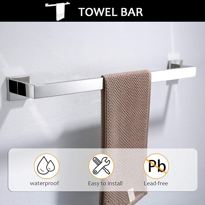 Bathroom Hardware Accessories Set Polished Chrome Towel Bar Sets Include Towel Bar Towel Holder Toilet Paper Holder Towel Hook,5 Pieces Stainless Steel Wall Mounted