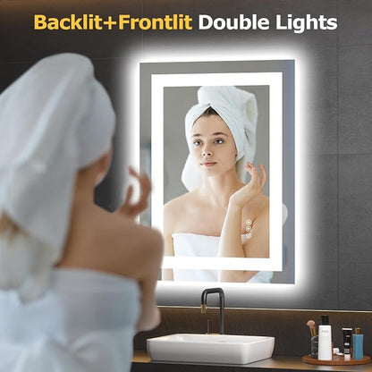 Hivone 28"X20" LED Bathroom Mirror with Lights, Anti-Fog, Dimmable, Backlit + Front Lit, Smart Bathroom Vanity Mirror, Memory Function, Shatterproof, Tempered Glass (Horizontal/Vertical)