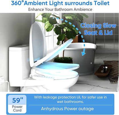 Elongated Bidet Toilet Seat, Smart Heated Toilet Seat with Warm Water and Dryer