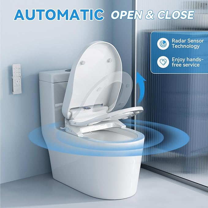 TOTTE Smart Bidet Toilet Seat with Auto Open/Close Lid - Elongated Heated Seat, Instant Warm Water & Air Dryer, Remote Control, Stainless Steel Filter, Multiple Wash Modes & ECO Mode