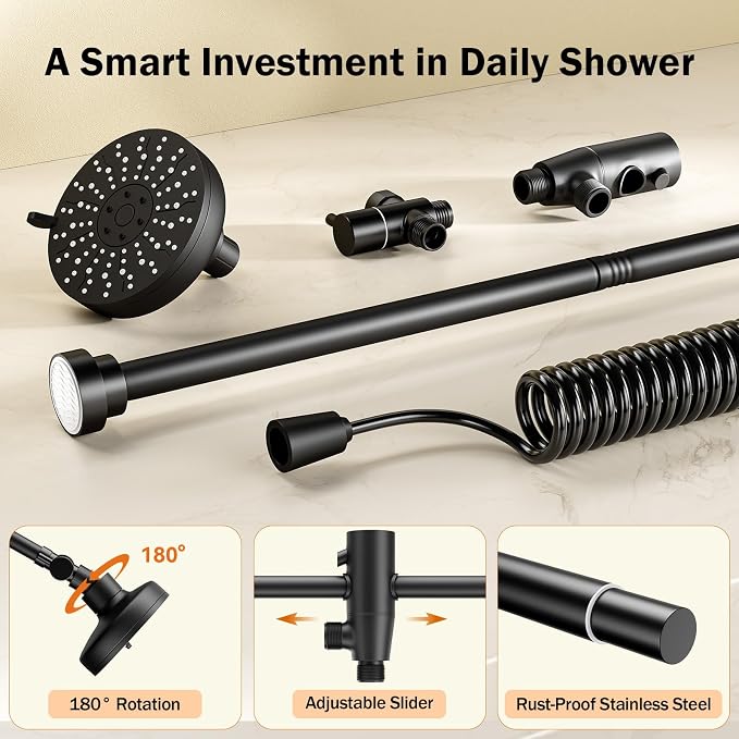 Dual Shower Head with Original Adjustable Slider, Double Showerhead, Black | High Pressure, Two People, 2 Showerhead System for Couples, Renter-Friendly, SPA-Like, Bathroom Gift for Women Men