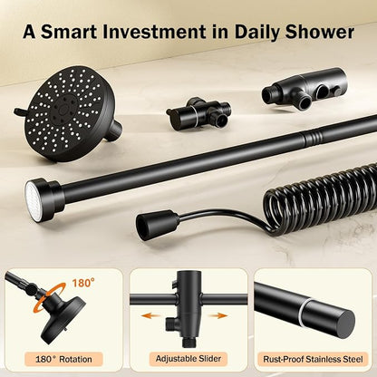 Dual Shower Head with Original Adjustable Slider, Double Showerhead, Black | High Pressure, Two People, 2 Showerhead System for Couples, Renter-Friendly, SPA-Like, Bathroom Gift for Women Men