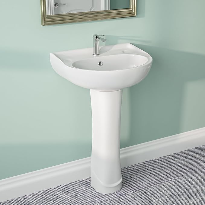 DeerValley Ally 20x16.54 Inch U-Shape White Ceramic Pedestal Sink with Overflow, Modern Bathroom Pedestal Sink, DV-1P525