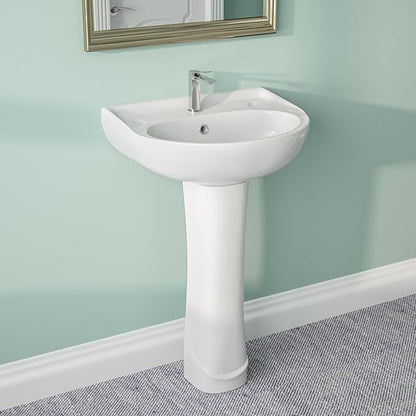 DeerValley Ally 20x16.54 Inch U-Shape White Ceramic Pedestal Sink with Overflow, Modern Bathroom Pedestal Sink, DV-1P525