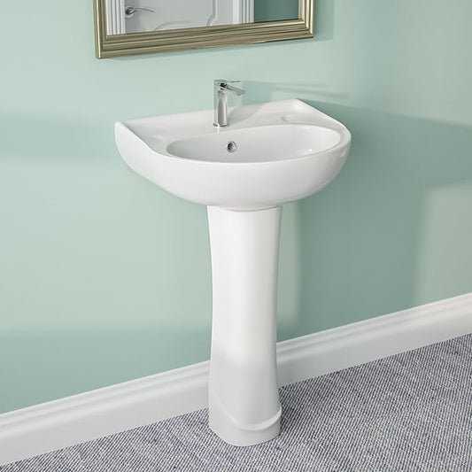 DeerValley Ally 20x16.54 Inch U-Shape White Ceramic Pedestal Sink with Overflow, Modern Bathroom Pedestal Sink, DV-1P525