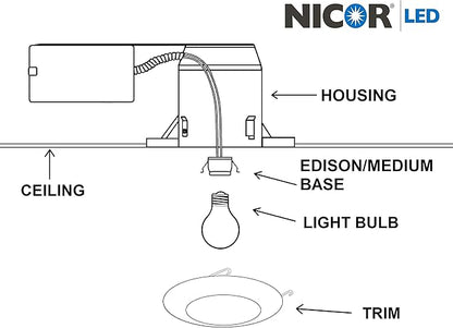 NICOR Lighting 6 inch White Recessed Shower Trim with Albalite Lens (17505)