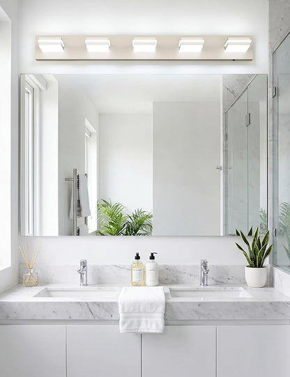VOLISUN Modern Bathroom Vanity Light Fixtures (5-Light, 40-Inch), Brushed Nickel LED Bathroom Light Fixtures Over Mirror, 360°Rotatable Head, LED Vanity Lights for Bathroom (Cool White 6000K)