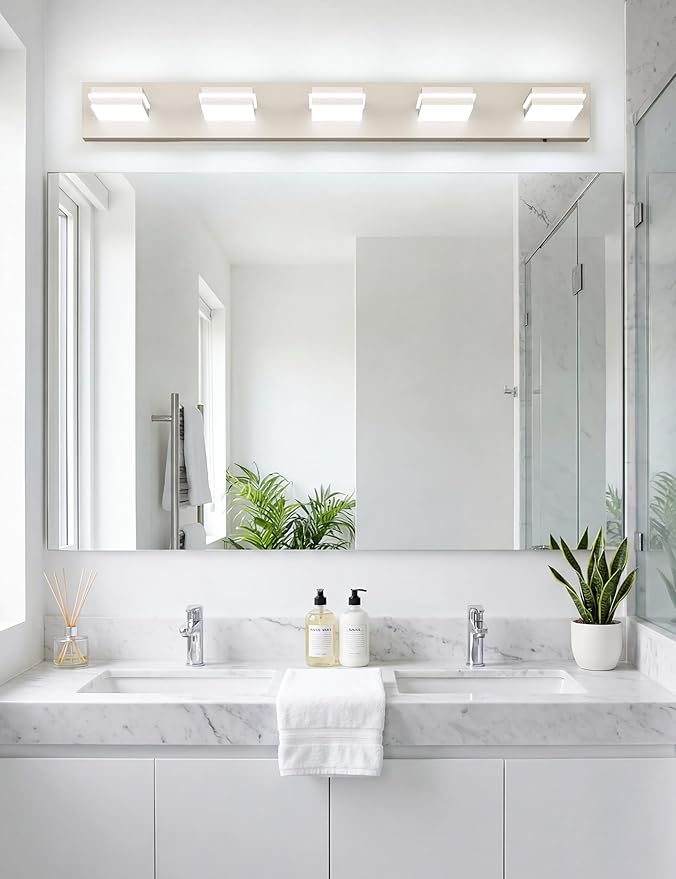 VOLISUN Modern Bathroom Vanity Light Fixtures (5-Light, 40-Inch), 5CCT Dimmable Bathroom Light Fixtures Over Mirror, 360°Rotatable Head, Brushed Nickel LED Vanity Lights for Bathroom-ETL Certificated