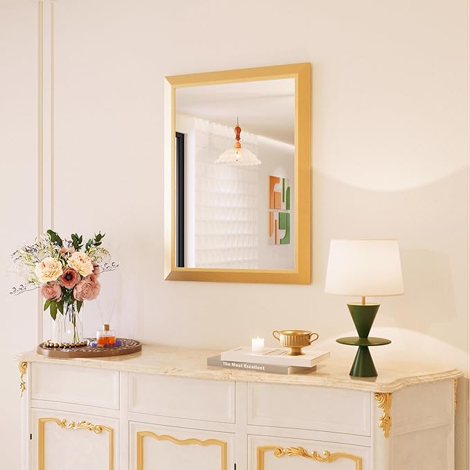 Bathroom Mirror for Wall, 24 X32 Inch (Brushed Gold Frame) | Thick Metal Framed, HD Reflection, Anti-Rust, Hang Horizontally/Vertically, Suitable for Bathroom, Farmhouse, Entryway