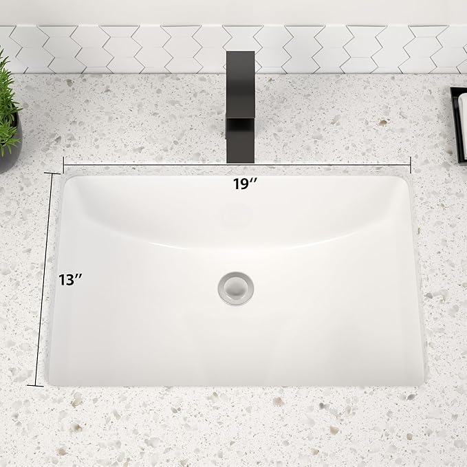 Dcolora Undermount Bathroom Sink Rectangle 21"x14" White Porcelain Ceramic Rectangular Vessel Sink Under Counter Lavatory Vanity Bath Sink Bowl Basin With Overflow