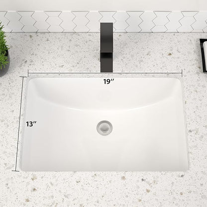 Dcolora Undermount Bathroom Sink Rectangle 21"x14" White Porcelain Ceramic Rectangular Vessel Sink Under Counter Lavatory Vanity Bath Sink Bowl Basin With Overflow