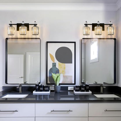 Bathroom Vanity Lights 3-Light Plating Black Modern Crystal Vanity Light Fixtures Over Mirror Crystal Bathroom Vanity Lighting Fixtures