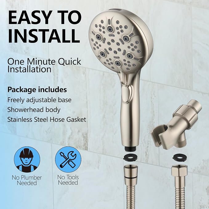 Shower Head with Handheld, 9-Setting High Pressure Shower head with handhelds, Built-in Handheld Power Spray, 79in Extra Long Stainless Steel Hose & Shower Head Holder (Brushed Nickel)