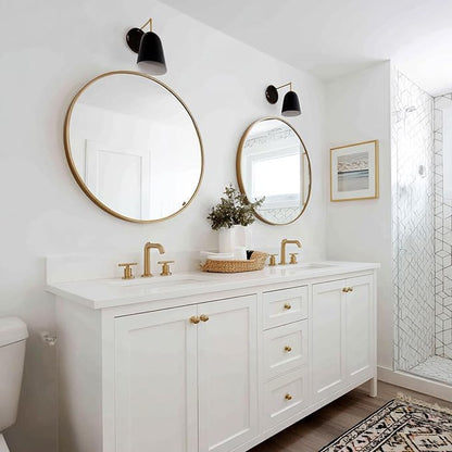 Gold Wall Mirror 28 inch, 2 Pack Round Mirro, Brushed Metal Frame | High Definition Mirror, Rust-resistant, Easy Installation, Circular Mirrors for Living room Bedroom, Entrance, Restroom