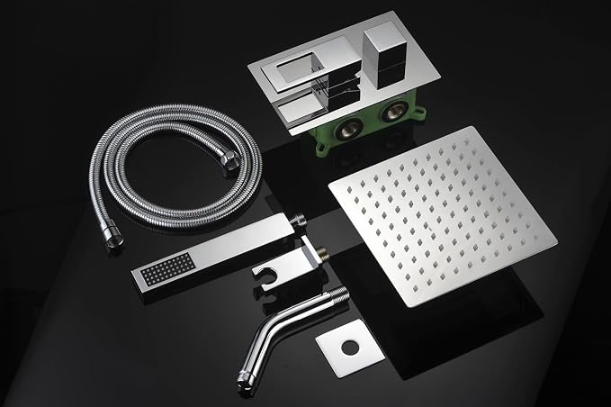 SUMERAIN Bathroom Shower System with Rain Shower and Hand Wand Chrome | 8" Stainless Steel Shower Head, Brass Rough-in Valve, Concealed Box Design, Easy to Maintain and Install
