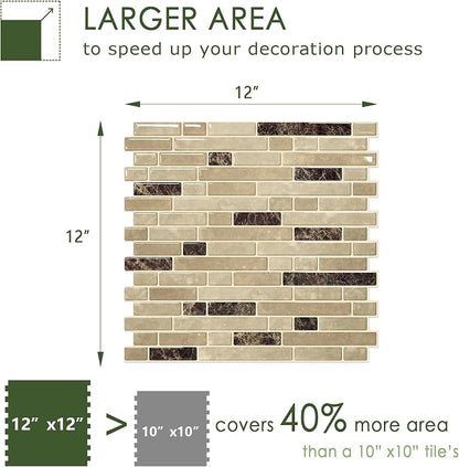 STICKGOO Thicker Peel and Stick Backsplash Tile for Kitchen and Bathroom | 10 Sheets of 12”×12” - 3D Vinyl Self Adhesive Wall Tiles Stick on Backsplash for Kitchen & Bathroom(Reddish Brown)
