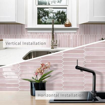 10 Sheets Long Hexagon Tile Peel and Stick Backsplash | Self-Adhesive Wall Tiles Stick on Back Splash for Kitchen, Bathroom, Fireplace,RV(Pink,12"×12")