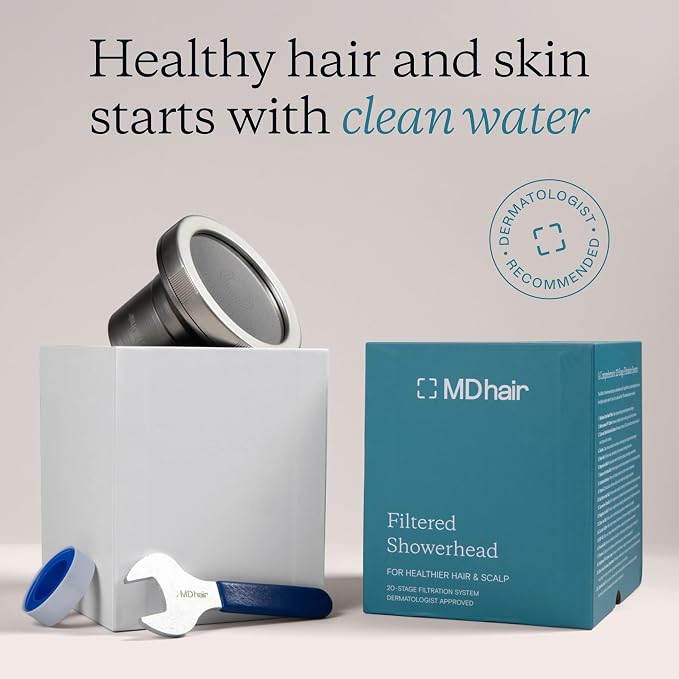 High Pressure 20-Stage Filtered Shower Head for Hard Water | Removes chlorine & heavy metals for healthier hair & skin; dermatologist-formulated water softener shower head filter