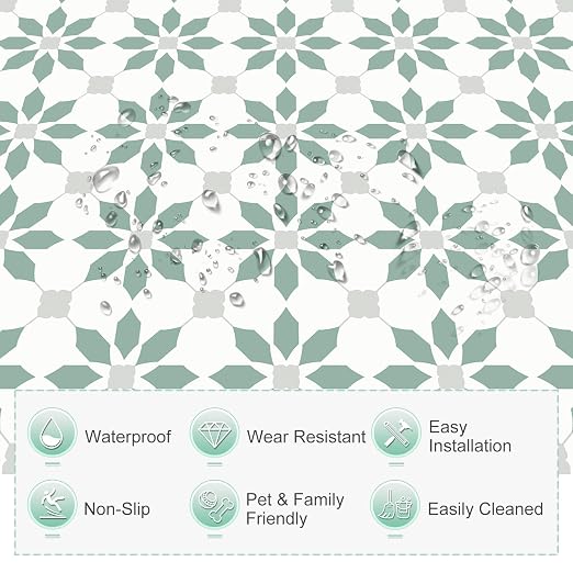 MORCART 40PCS 7.87" x 7.87" Peel and Stick Floor Tile, Aqua Blue | DIY Vinyl Flooring Self-Adhesive Removable and Waterproof Tile Sticker for Bathroom, Kitchen, Wall, Bedroom, Stairs