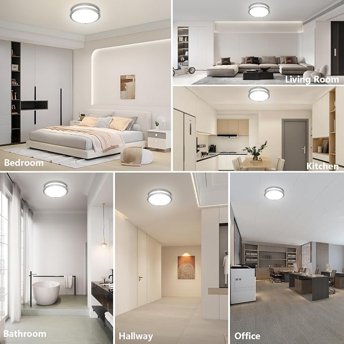 10inch LED Flush Mount Ceiling Light Fixture Dimmable Brushed Nickel, Easy Install LED Ceiling Lamp Fixture Without Flicker, Super Bright 24W 2400LM 5000K 2-Pack