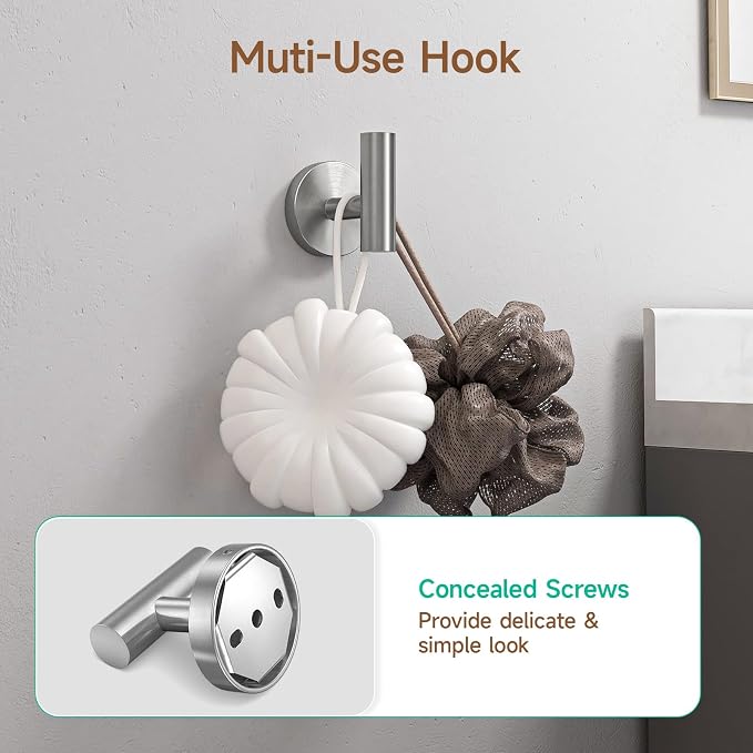 8PCS Brushed Nickel Bathroom Hardware Set, 24-Inch Towel Bar Set | Durable SUS304 Stainless Steel Bathroom Accessories Set, Towel Racks for Bathroom Wall Mounted, Modern Home Decor