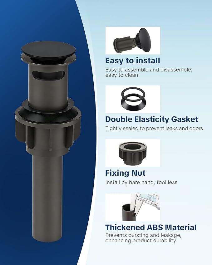 ARCORA Bathroom Sink Drain with Overflow 2 Pack, Matte Black Pop Up Drain Stopper Vanity Vessel Sink Clicker Drain Stopper