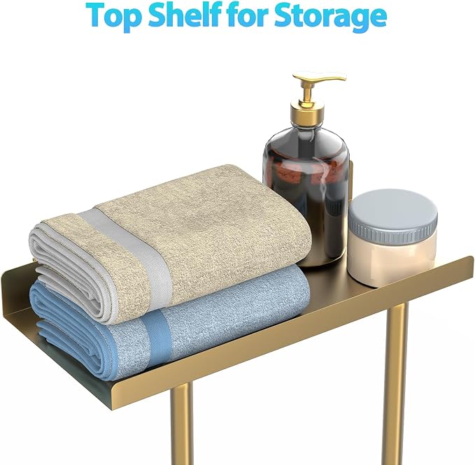 Liuoud Towel Rack for Bathroom, Wall Mounted Vertical Rolled Towel Storage Organizer Holder with Shelf, Holds Up 6 Large Bath Sheets, Gold Large Size