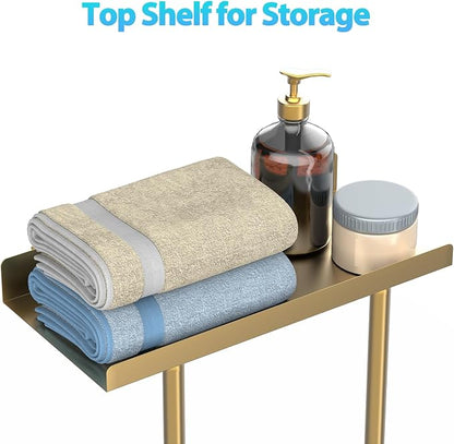 Liuoud Towel Rack for Bathroom, Wall Mounted Vertical Rolled Towel Storage Organizer Holder with Shelf, Holds Up 6 Large Bath Sheets, Gold Large Size