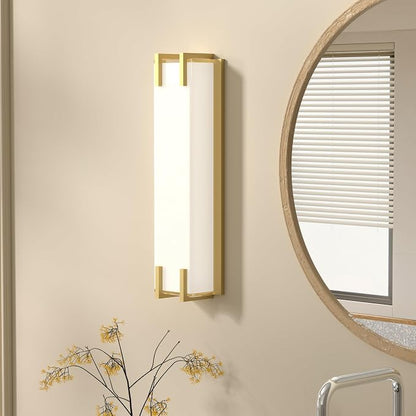 LED Bathroom Light Fixtures Over Mirror 16” Vanity Light with Milky White Lampshade 4000K Daylight Gold Bath Bar (Gold)
