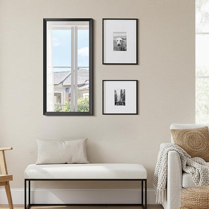 Black Bathroom Mirror 20 x 40 Inch Rectangle Wave Beveled Frame for Wall Bathroom Vanity Mirror for Over Sink, Tempered Glass,for Entryway Hangs, Bathroom Living Room Horizontal or Vertical