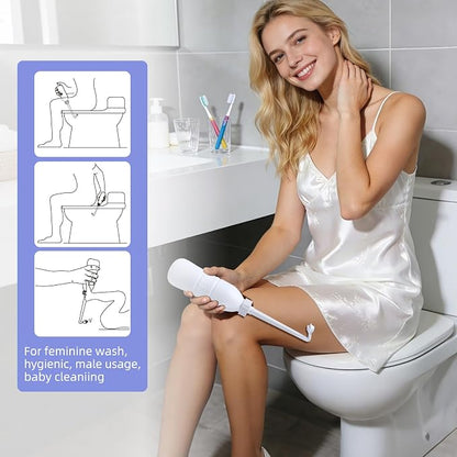 Hibbent Portable Bidet for Travel, Handheld Travel Bidet for Personal Hygiene Care, Personal Cleansing Use, Extended Nozzle, 21.8oz(620ml) , White