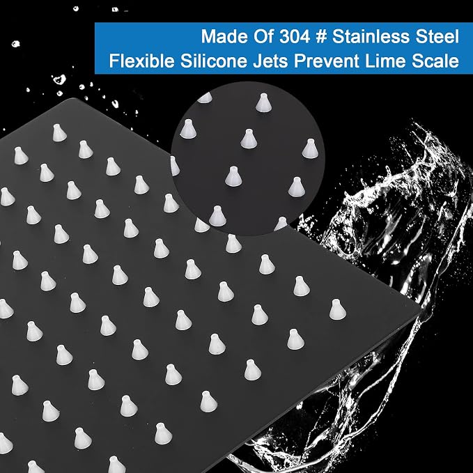 Shower Head with Extension Arm, High Pressure Square with ShowerArm, Stainless Steel Rainfall-Waterfall Full Body Coverage (10'' Shower with 16'' Arm, Matte Black)