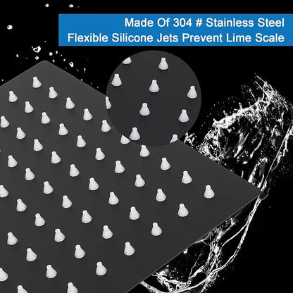 Shower Head with Extension Arm, High Pressure Square with ShowerArm, Stainless Steel Rainfall-Waterfall Full Body Coverage (10'' Shower with 16'' Arm, Matte Black)
