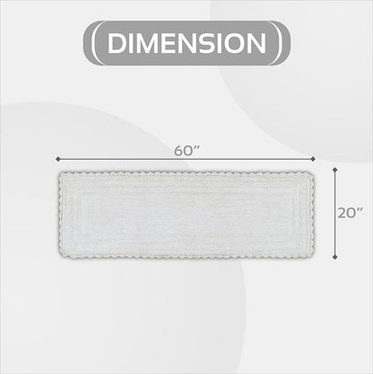 Better Trends Lilly Crochet White Large Bath Mat & Long Bath Rugs, 100% Cotton & Reversible Bath Runner Rug, Absorbent Shower Rugs for Bathroom, Washable Bath Rugs - 20 x 60 Runner Rug