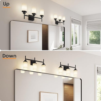 Vanity Lighting Fixtures Oil Rubbed Bronze 3-Light with White Frosted Glass Shade, Wall Sconces for Bathroom Cabinet Porch Kitchen T001ORB-L3