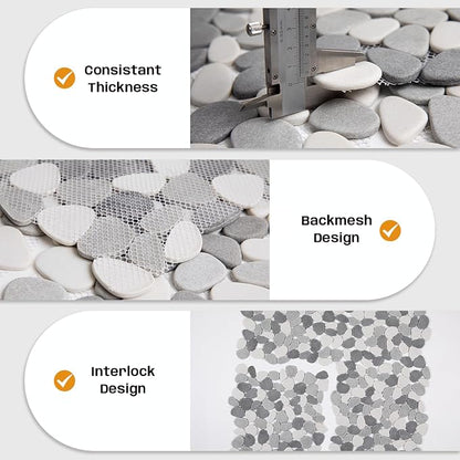 Grey Pebble Bathroom Shower Tile 12x12 in Pebble Mosaic Floor 5 SqFt | Slip-resistant Pebble Floor Tile for Bathroom, Shower, Kitchen Walls & Outdoor Areas, Mesh-Backed Easy to Install