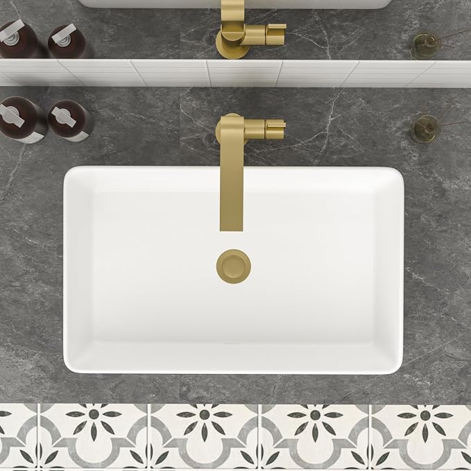 Mocoloo Bathroom Vessel Sink Rectangular 21"X14" Modern Rectangle Countertop Vessel Sink White Porcelain Ceramic Lavatory Vanity Sink Above Counter Basin