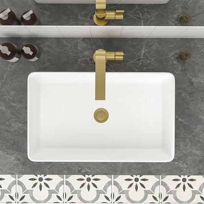 Mocoloo Bathroom Vessel Sink Rectangular 21"X14" Modern Rectangle Countertop Vessel Sink White Porcelain Ceramic Lavatory Vanity Sink Above Counter Basin
