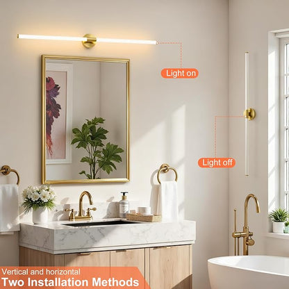Gold Wall Sconces Set of 2 Hardwired LED Vanity Light 47" | Dimmable 5CCT LED Bathroom Light Fixtures, 360° Full Lighting, Modern Vanity Light Bar for Bathroom Mirror, Flicker-Free