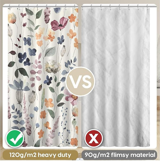 Amaredom Ink Floral Shower Curtain, Colorful Flower Shower Curtain for Bathroom, Waterproof Fabric Shower Curtain Set, Bathroom Decoration with 12 Hooks 72x72 Inches