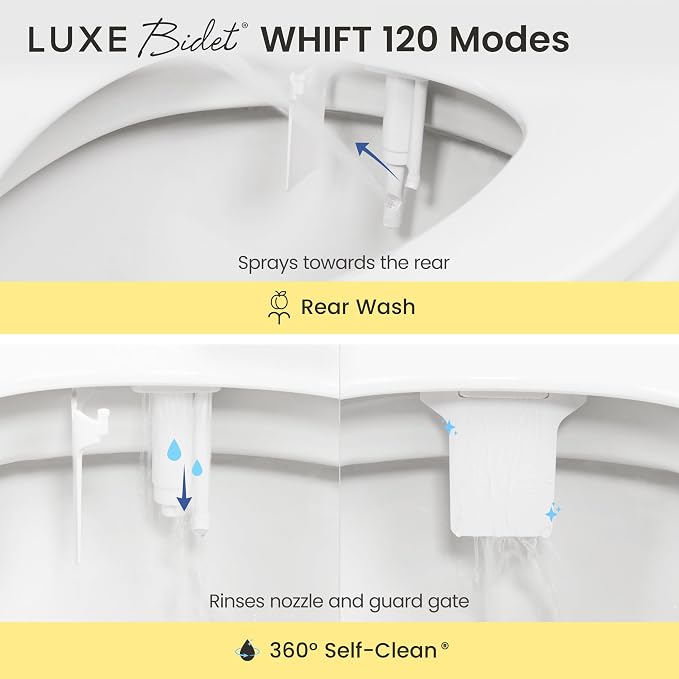 LUXE Bidet WHIFT 120 Bidet - Deodorizing EZ-Lift Bidet Attachment, Chrome | Non-Electric, Built-In Deodorizing Spray, Cold Water, Lemon Refill Included, Patented Easy Slide-In Install, Rear Wash