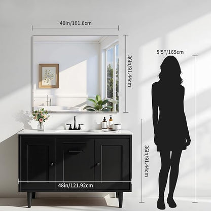 KOCUUY Beveled Mirror, 40x36 Inch Large Frameless Bathroom Mirror for Over Sink, Upgraded Shatterproof Beveled Unframed Design Mirror for Bathroom, Bedroom, Hang Horizontal/Vertical