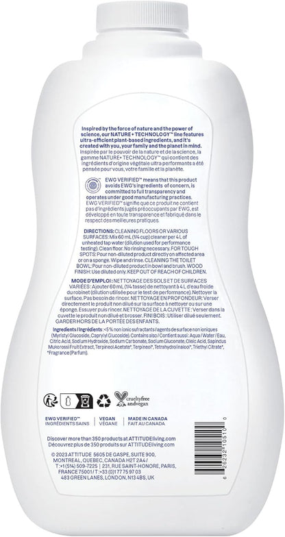 ATTITUDE Floor Cleaner, EWG Verified, Streak-Free, Vegan & Plant-Based for Tile, Wood & Laminate Floors, Citrus Zest Scent, 35.2 Fl Oz
